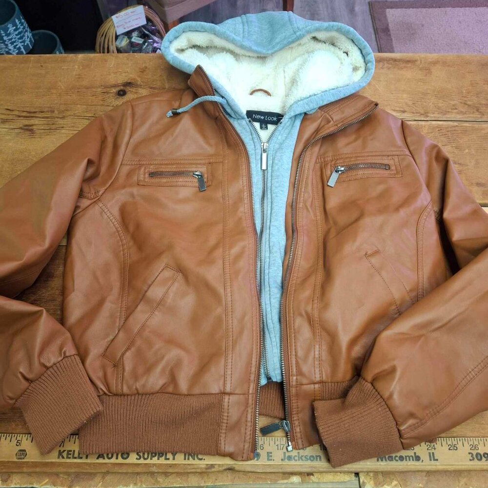 New Look Polyurethane Jacket w/Faux Hoodie Layer